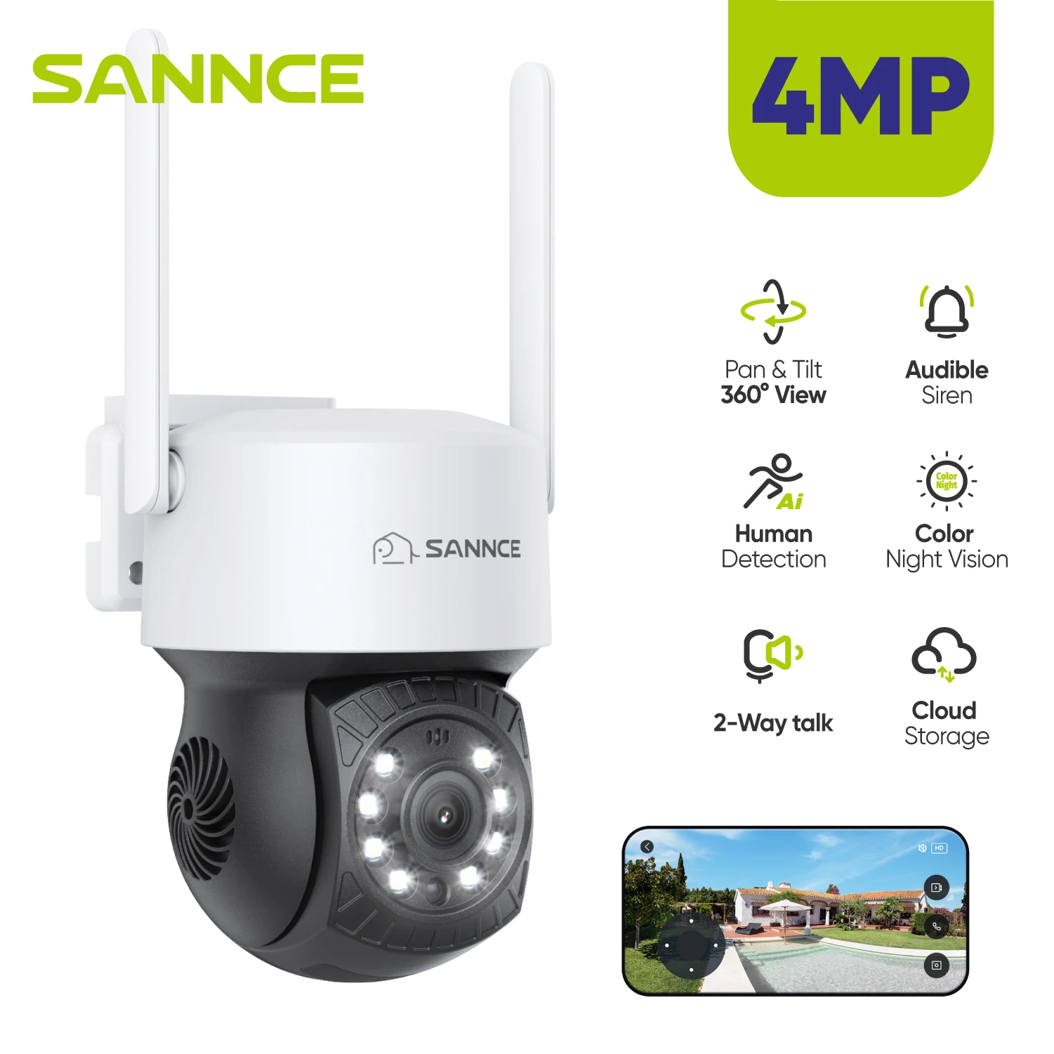 ANNKE 4MP H.264+ Wireless Camera Video Surveillance System Human Detection Two Way Audio 16X Zoom PT Camera Support Alxea Google