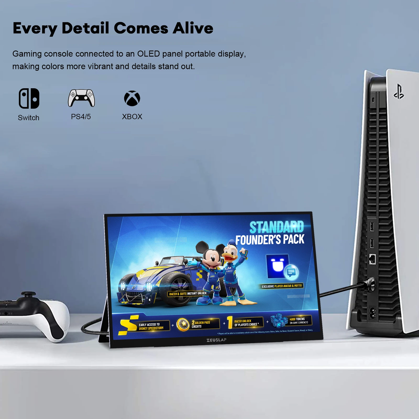 شاشة ZEUSLAP مقاس 13.3 بوصة OLED مضادة للوهج تعمل باللمس لهاتف DeX، Switch، PS5، شاشة ثانية للكمبيوتر المحمول مع مسند