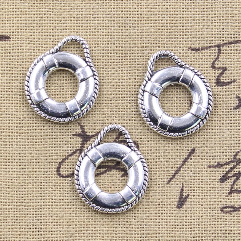 12pcs Charms Life Ring Swim Lifebuoy 21x18mm Antique Silver Color Pendants DIY Crafts Making Findings Handmade Tibetan Jewelry