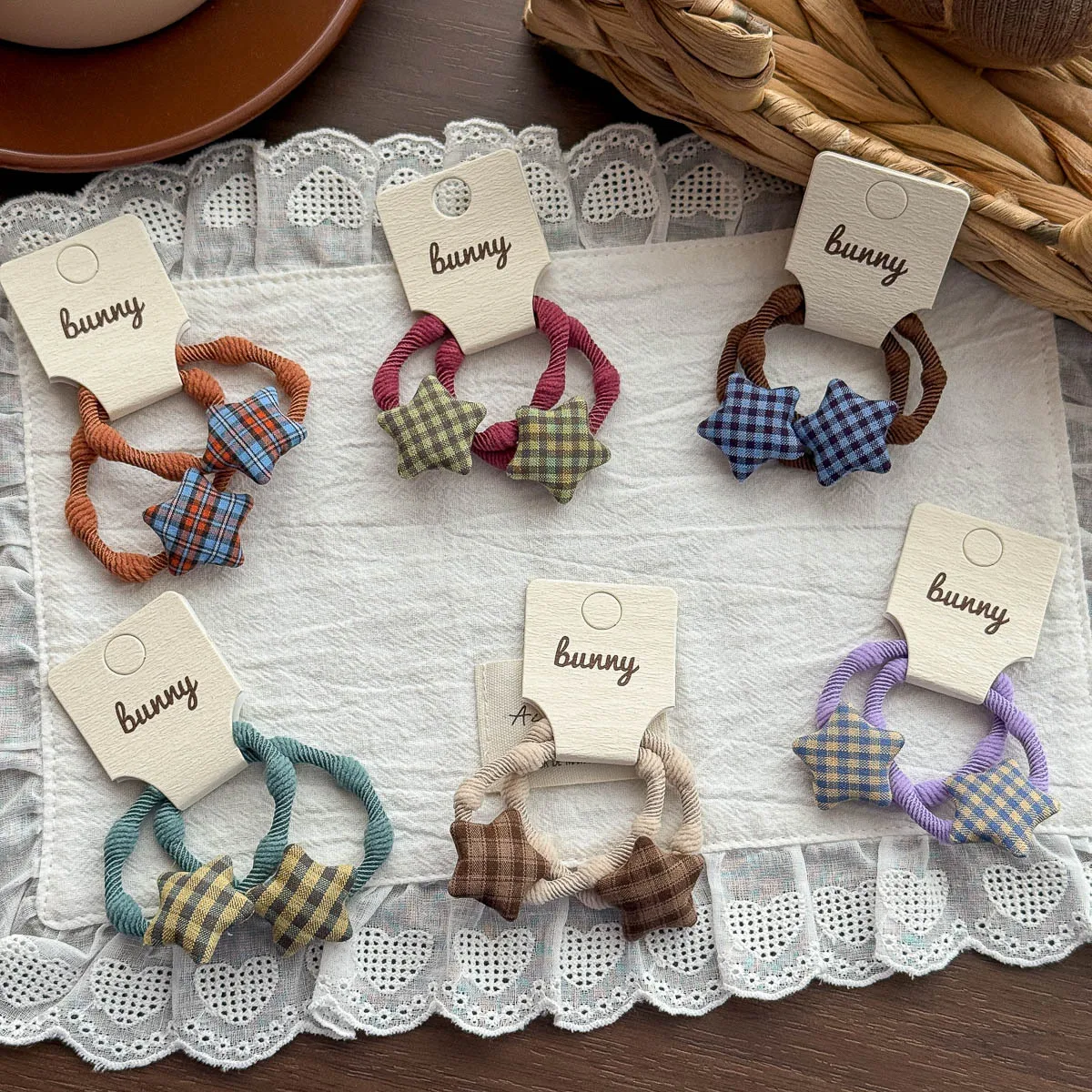Plaid Stars Children's Elastic Hair Band Sweet Girls Hair Rope Tie Ponytail Holder Rubber Band Kids Headwear Hair Accessories