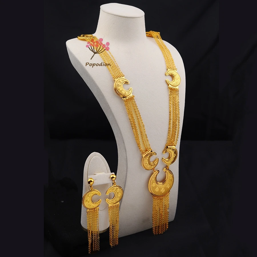 

New Dubai 24K Gold Plated Tassel Necklace Women's Earrings Anniversary Gift Fashion Jewelry 2-piece Set YY10471