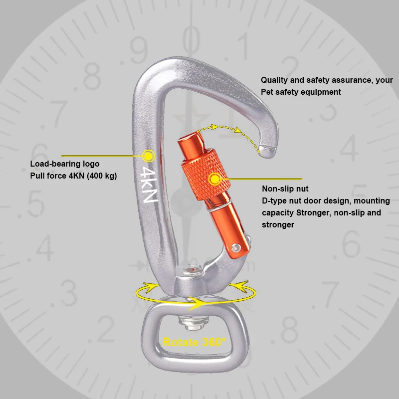 Karabinek obrotowy 360 °, karabinek D-ring 7075, aluminiowy hak, nośny 4KN, nadaje się do smycze dla psów, breloczki, plecaki