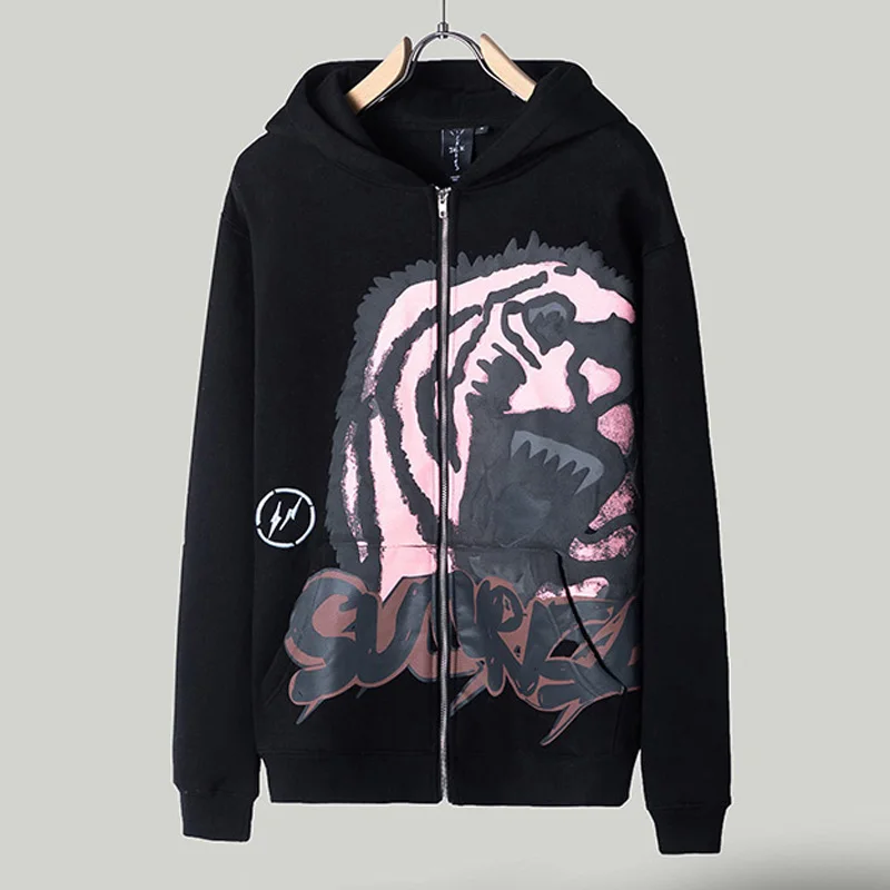 High Quality CACTUS JACK Jacket Sweatshirt American Tiger Head Print Zipper Hoodie Men's Women's Casual Cactus Jack Pullover