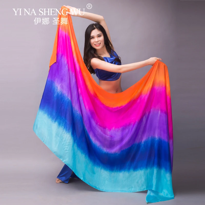 Real Silk Dance Performance Props Hand-dyed Gradient Color Silk Veil Shawls Belly Dance Veils Women Dance Accessories 5 Sizes