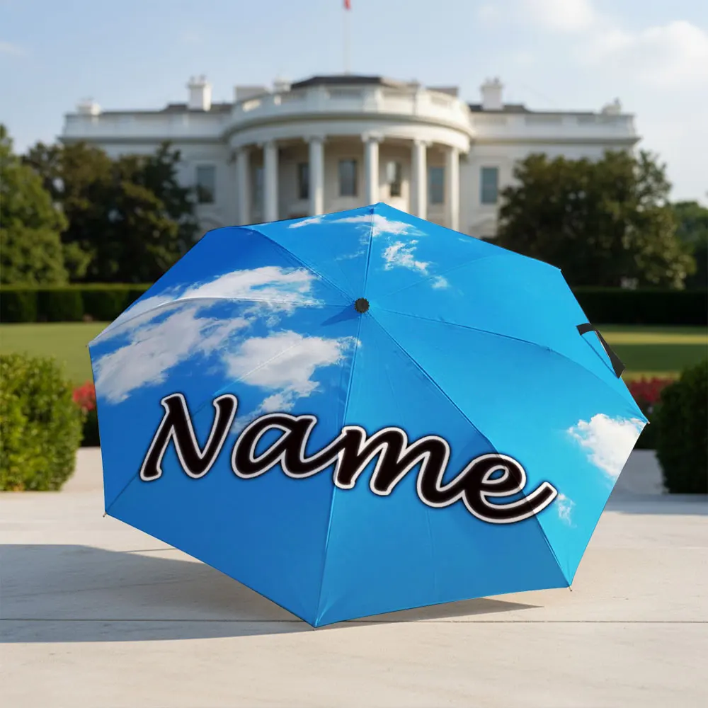 Custom Name Umbrella Blue Sky White Cloud Nature Scenery Print Folding Umbrella Compact Portable Travel Parasol For GIFTS