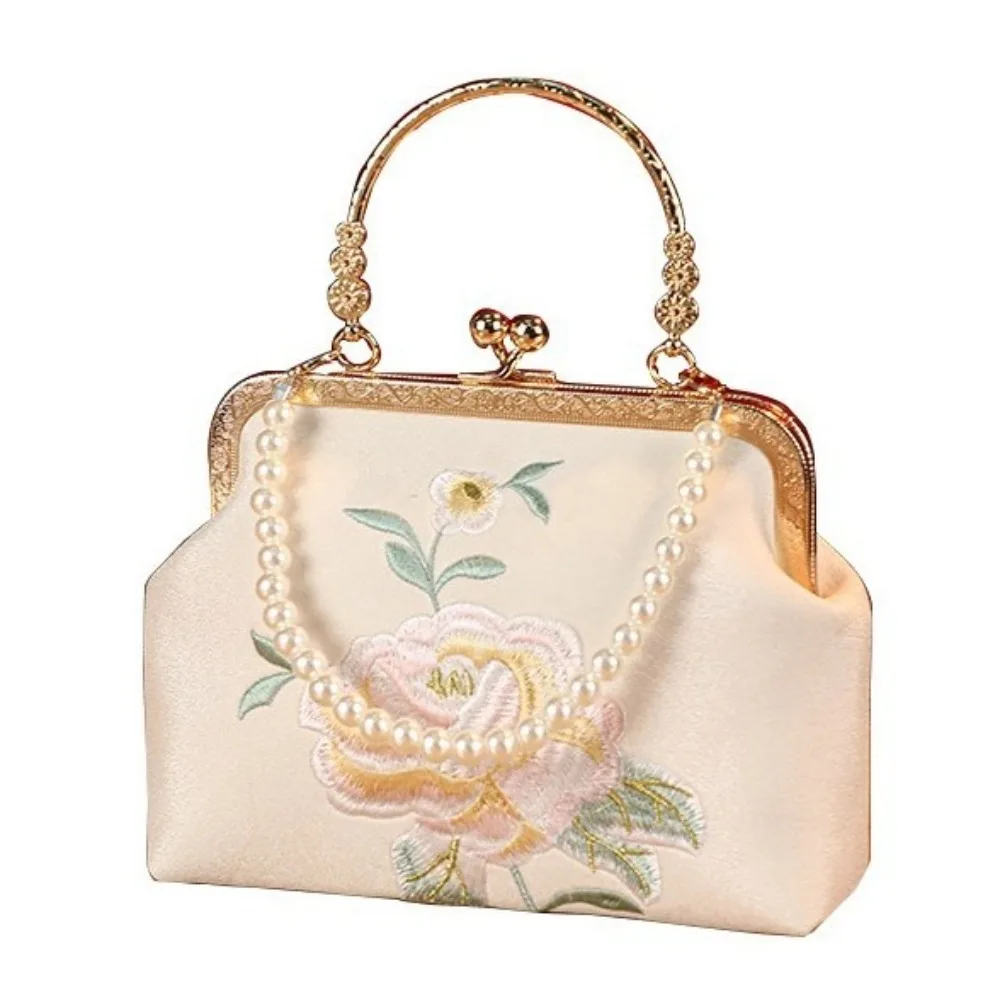 Popular Chinese Style Banquet Bag Pearl Handle High Capacity Shoulder Bag Embroidery Trendy Crossbody Bag Women