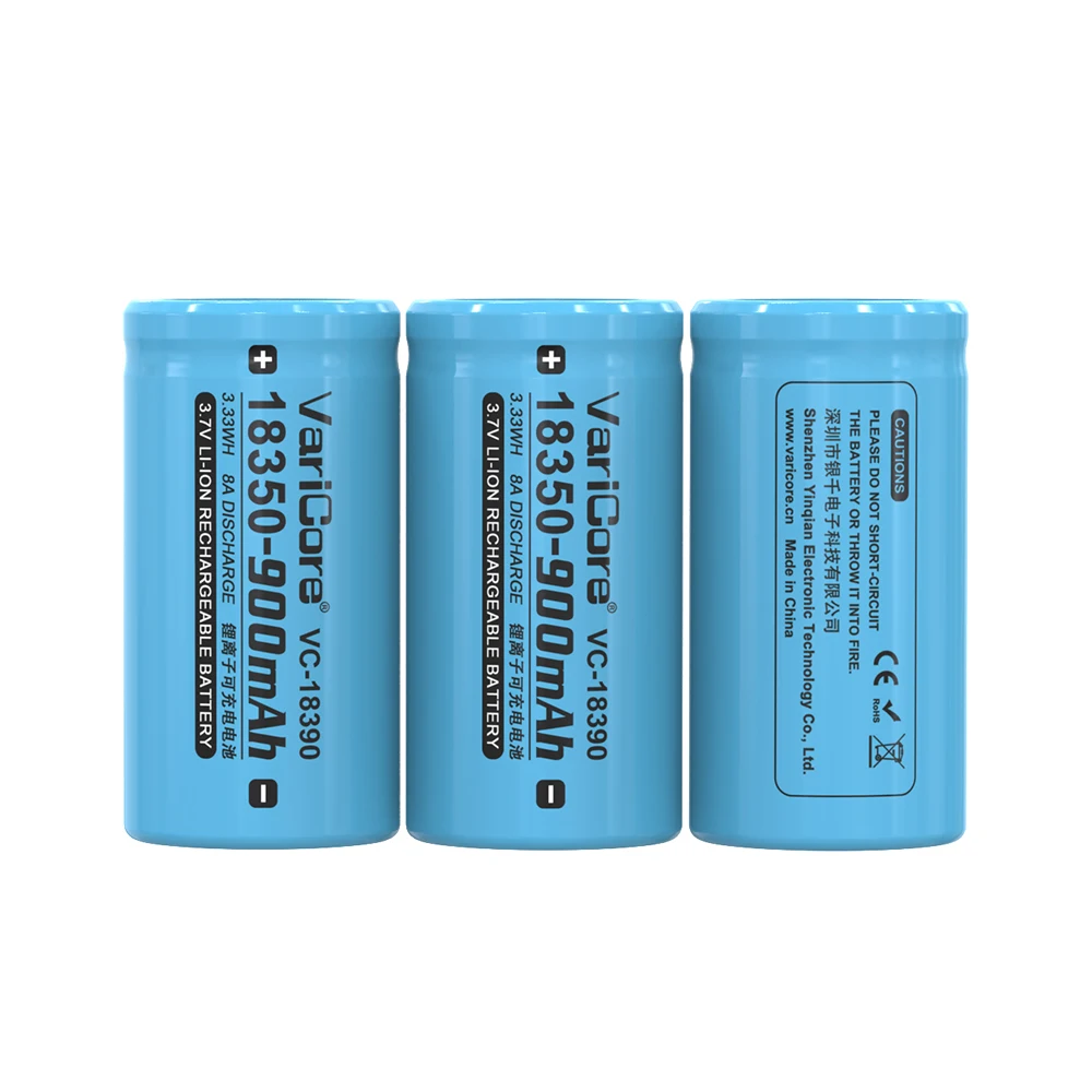 1-12 peças varicore VC-18390, bateria de lítio 18350 (cabeça plana)/recarregável/bateria de ferramenta/bateria de alimentação/tensão 3.7v/900mah