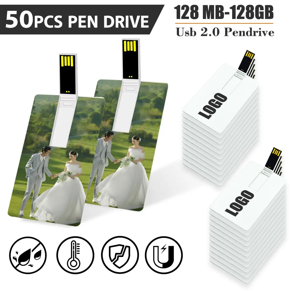 

50pcs wholesale Custom Logo Free USB 2.0 Flahs Drive 4GB 8GB 16GB 32GB 100% capacity credit card USB Pen Drive 64GB 128GB