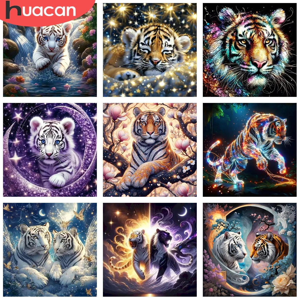 HUACAN Diamond Mosaic Tiger Animal Handmade 5D Diy Full Roun