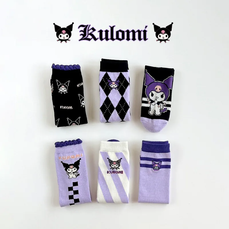 Sanurgente-Chaussettes mi-mollet pour filles, dessin animé Kuromi, longues, mignonnes, princesse