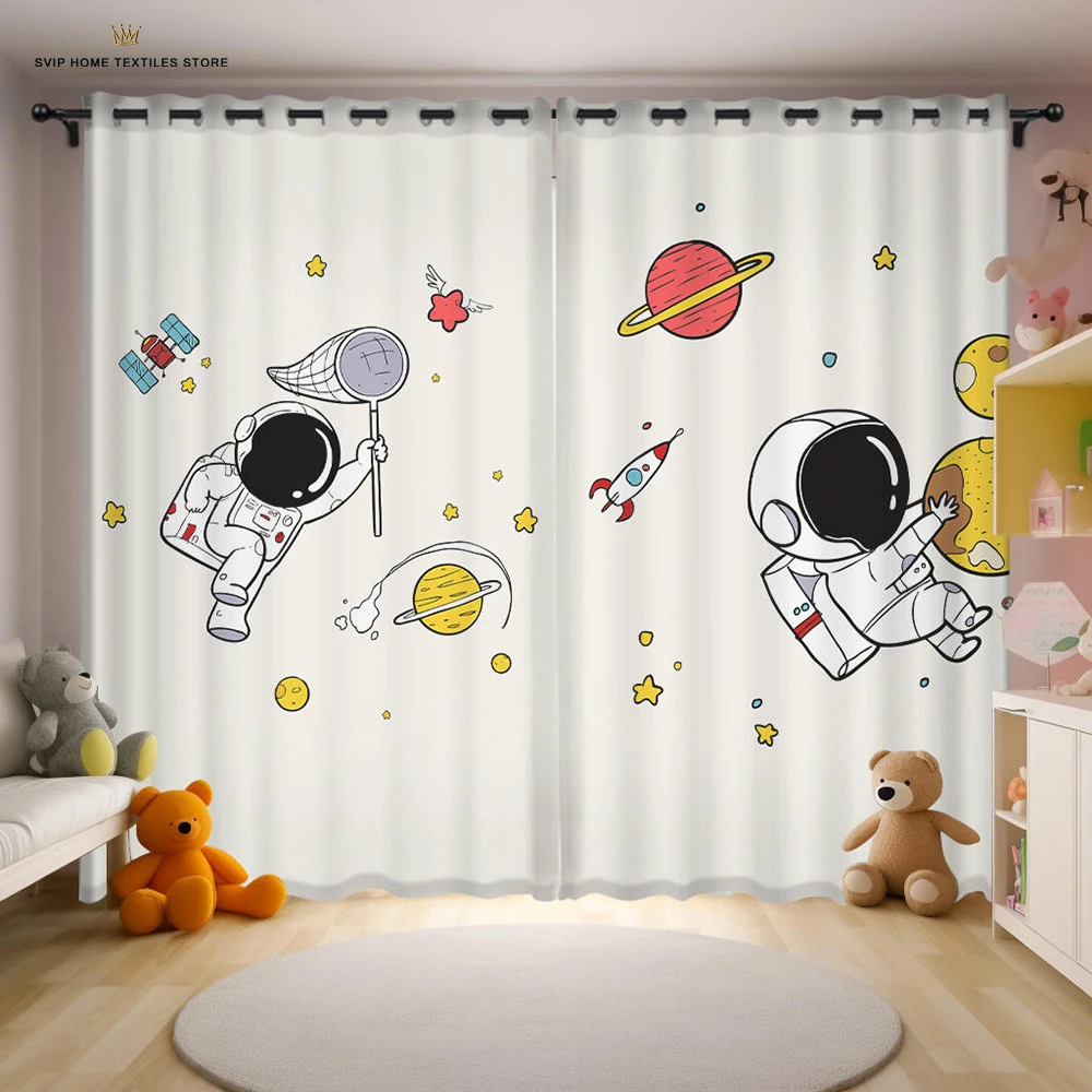 3D Printing Rocket Outer Space Astronaut Curtains, Bedroom, Living Room, Shading Windows, Outdoor Decorative Flowers,