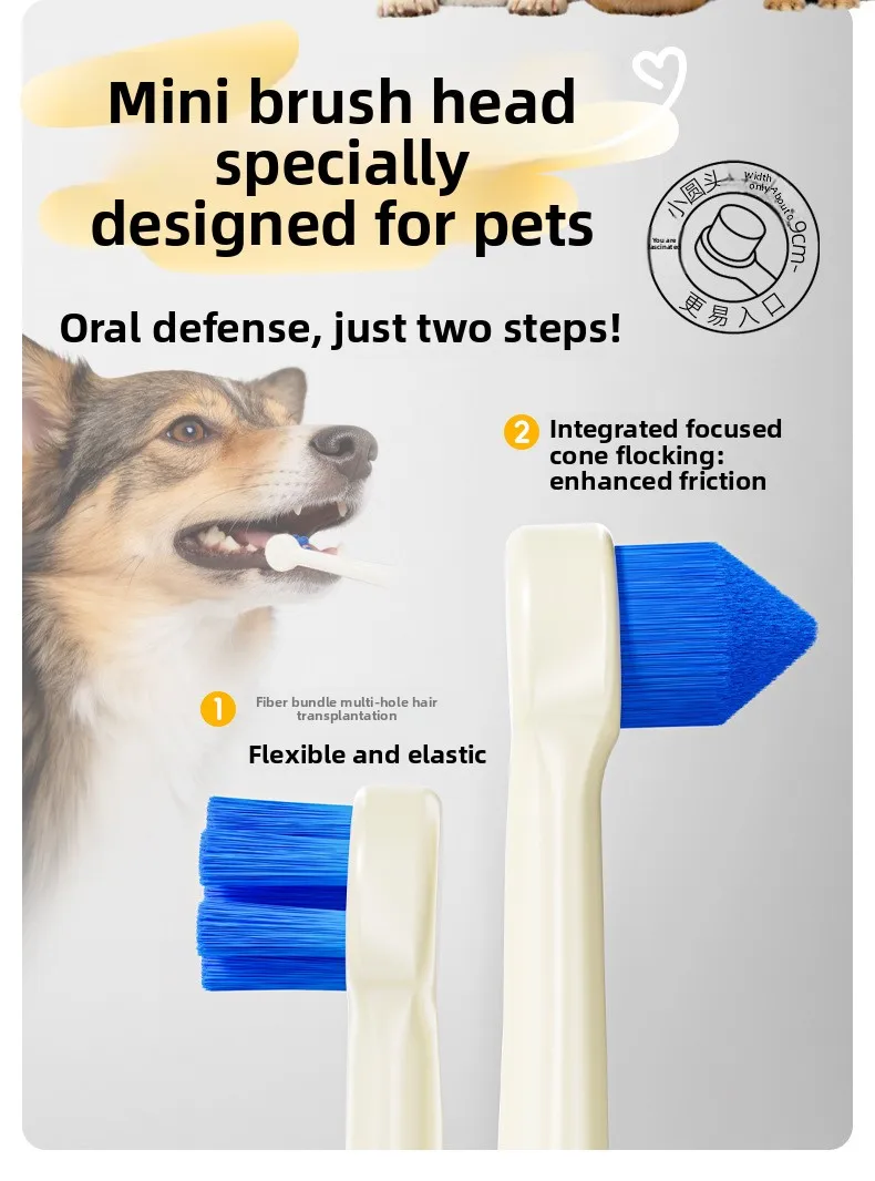 2 Stück Haustier-Mini-Zahnbürste mit antibakteriellen Borsten, zweistufige Mundpflege für Katzen und Hunde, Doppelpack, weiche flexible Winkelbürste – Detail 3