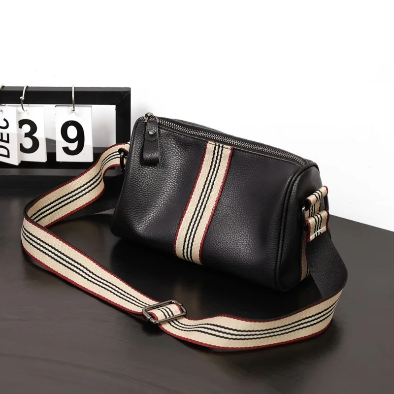 New Fashion Crossbody Bags Men Cylinder Pillow Shoulder Bag For Men Luxury Soft Leather Crossbody Messenger Bag Lightweight Bags