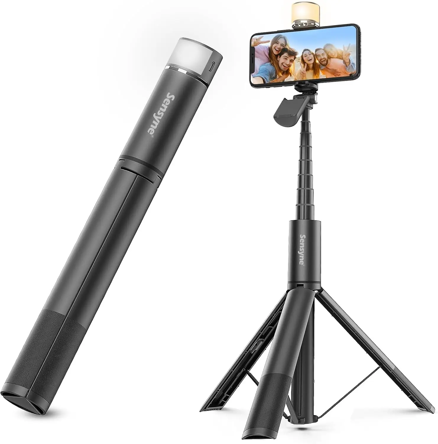 Selfie Stick with Light, Phone Tripod with 360° Rotatable Handle Compatible with Cellphones for Selfies/Photography/Vid