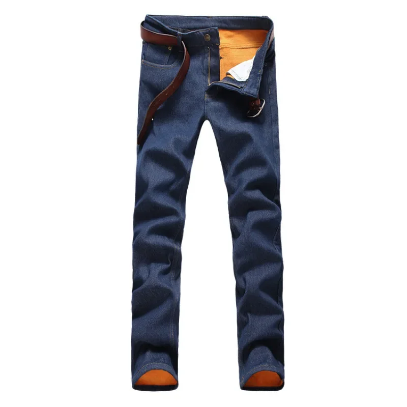 

Autumn and winter plush denim slim fitting elastic men's thickened oversized pants casual fashion versatile straight leg jeans