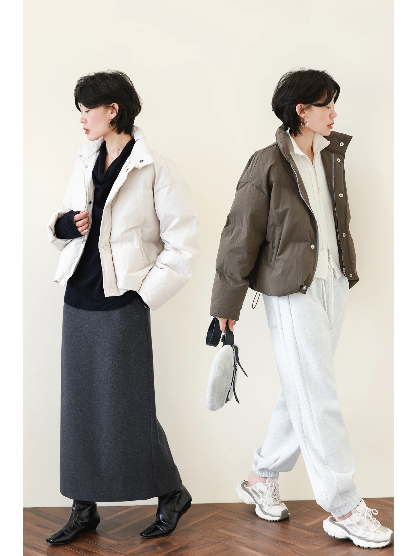 เสื้อโค้ทผ้าฝ้ายคอตั้งแบบเรียบง่ายสำหรับผู้หญิง รุ่นใหม่สำหรับฤดูหนาว ขนาดเล็ก สีขาว 90 ชิ้น