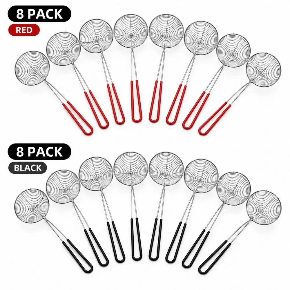 8pcs Stainless Steel Pearl Skimmer Spoon Long Handle 27.5*6cm Spider Strainer Skimmer Hanging Utensil Mesh Basket Skimmer Ladle