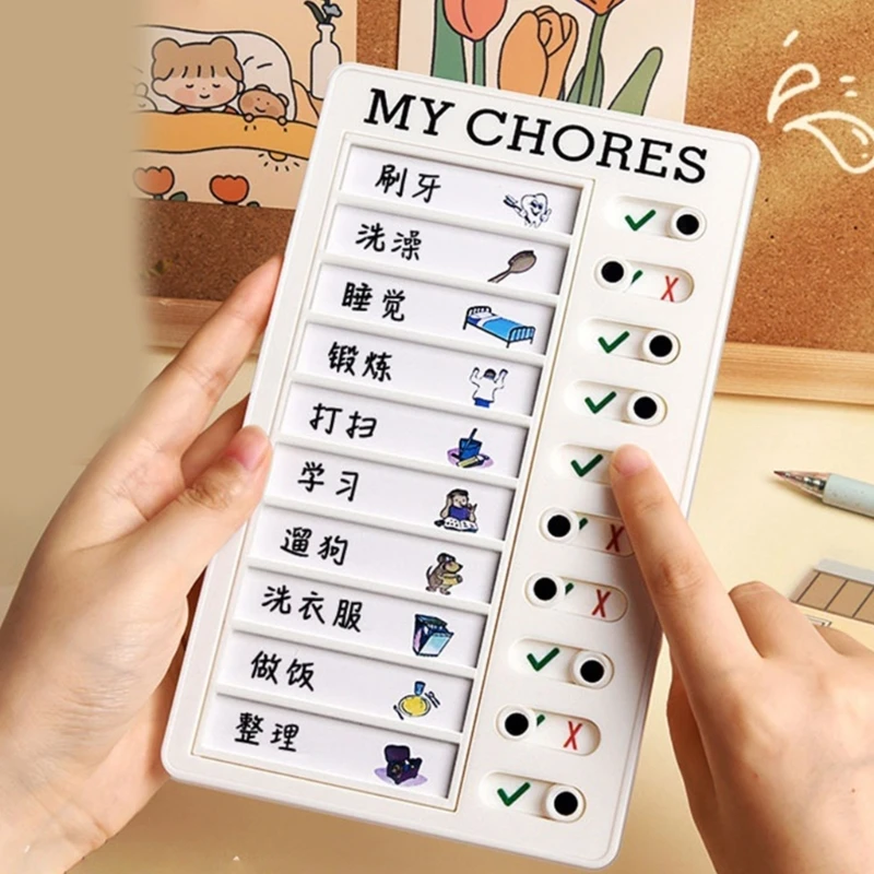 Chore Chart for Kids, Portable Chore Chart Checklist Schedule Board with 60 Card