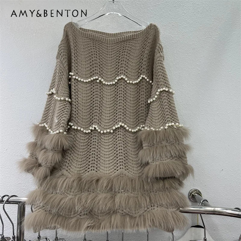 

2025 Autumn Winter New Fashion Korean Style Gentle Temperament Fluffy Knitted Dress Women's Loose Slimming Pullover Top Knitwear