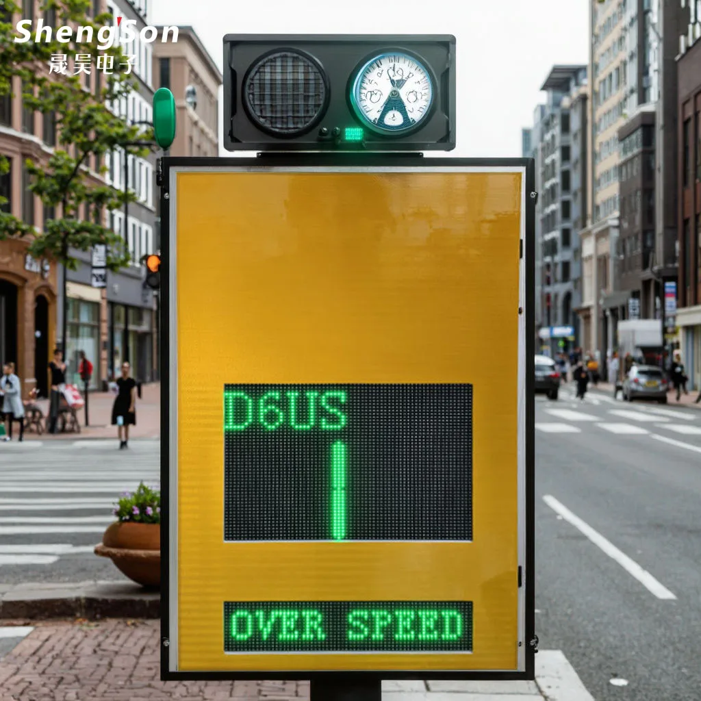 LED Solar Reflective Safety Warning Stop Traffic Signs with Dual Screen Display Aluminum Alloy Material Radar Speed