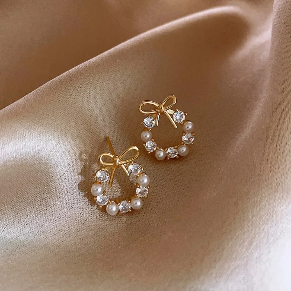 FSUNION 2025 New Mousse Small D Bow Earrings Advanced Sense Short Studs Earrings for Women Ear Jewelry Accessories Gifts