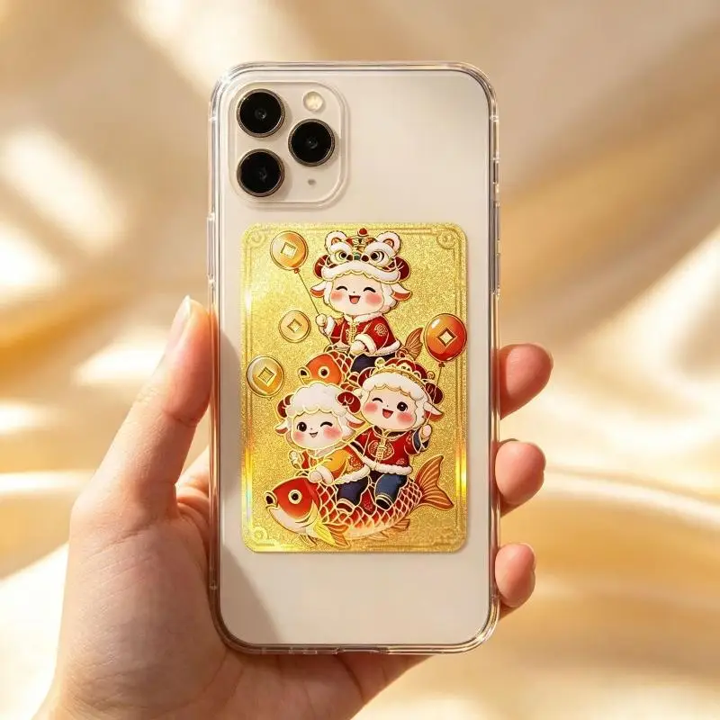 2027 Year Of The Sheep Gold Wealth Good Luck Mobile Phone Stickers Gold Foil Sticker Adhesive For Blessing Lucky Gifts