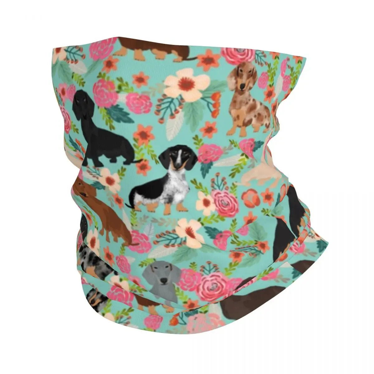 Dachshund Floral Dog Pattern Winter Neck Warmer Windproof Wrap Face Scarf for Ski Sausage Wiener Badger Doxie Gaiter Headband