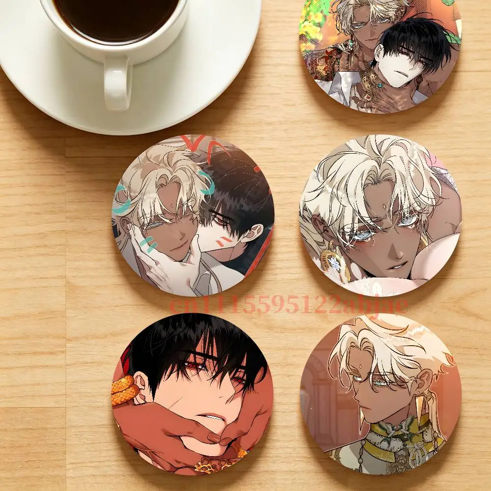 White Night BL T-Tae Shuraka Round Wooden Coaster Decorative Coffee Cup for Use in Coffee Shops Bars