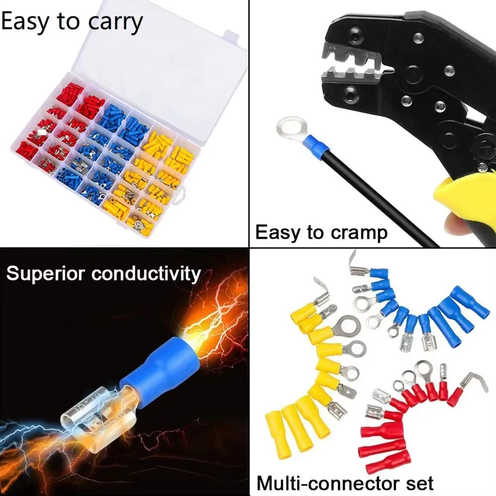 480PCS Insulated Wire Electrical Connectors Terminals Set Butt Bullet Spade Fork Ring Solderless Crimp Connectors Assortment Kit
