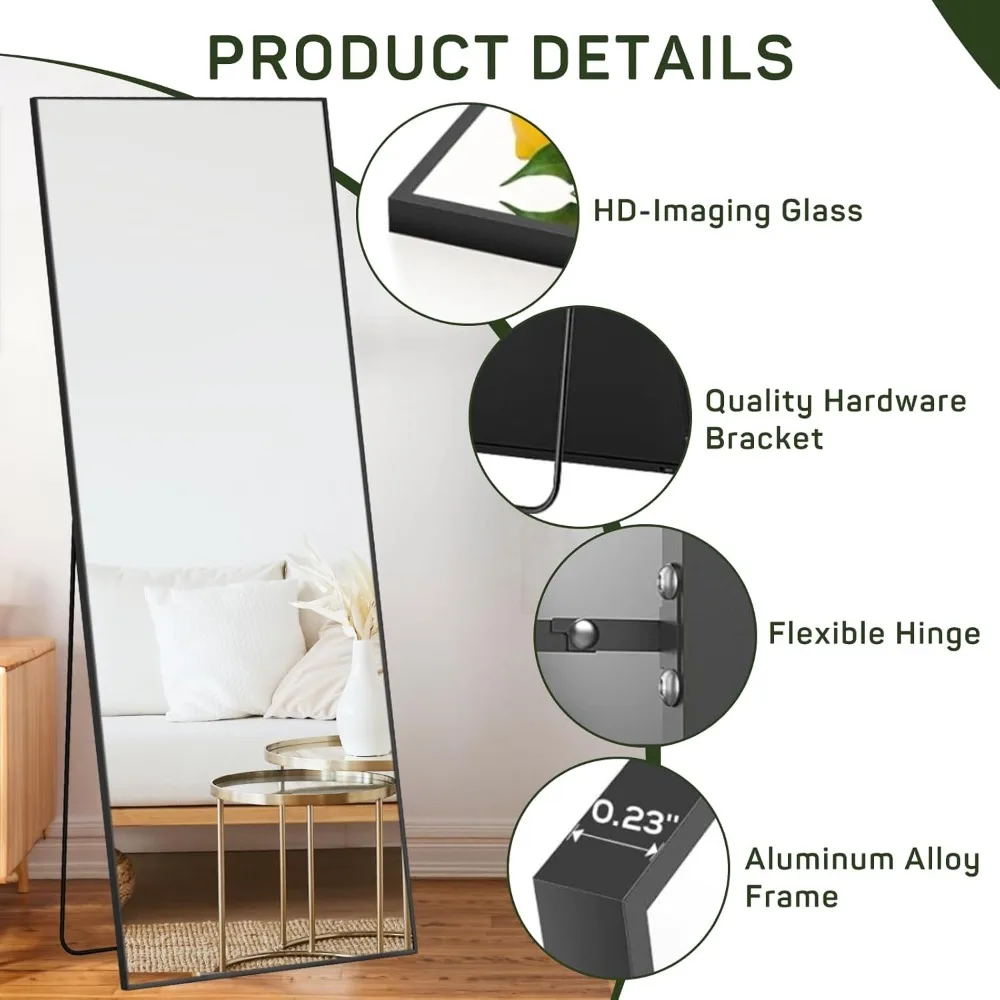 Spiegel in voller Länge, 21 x 64 Körper-Wandspiegel mit bruchsicherem Glas, bodenstehend, hängend oder lehnend, großer hoher Spiegel mit