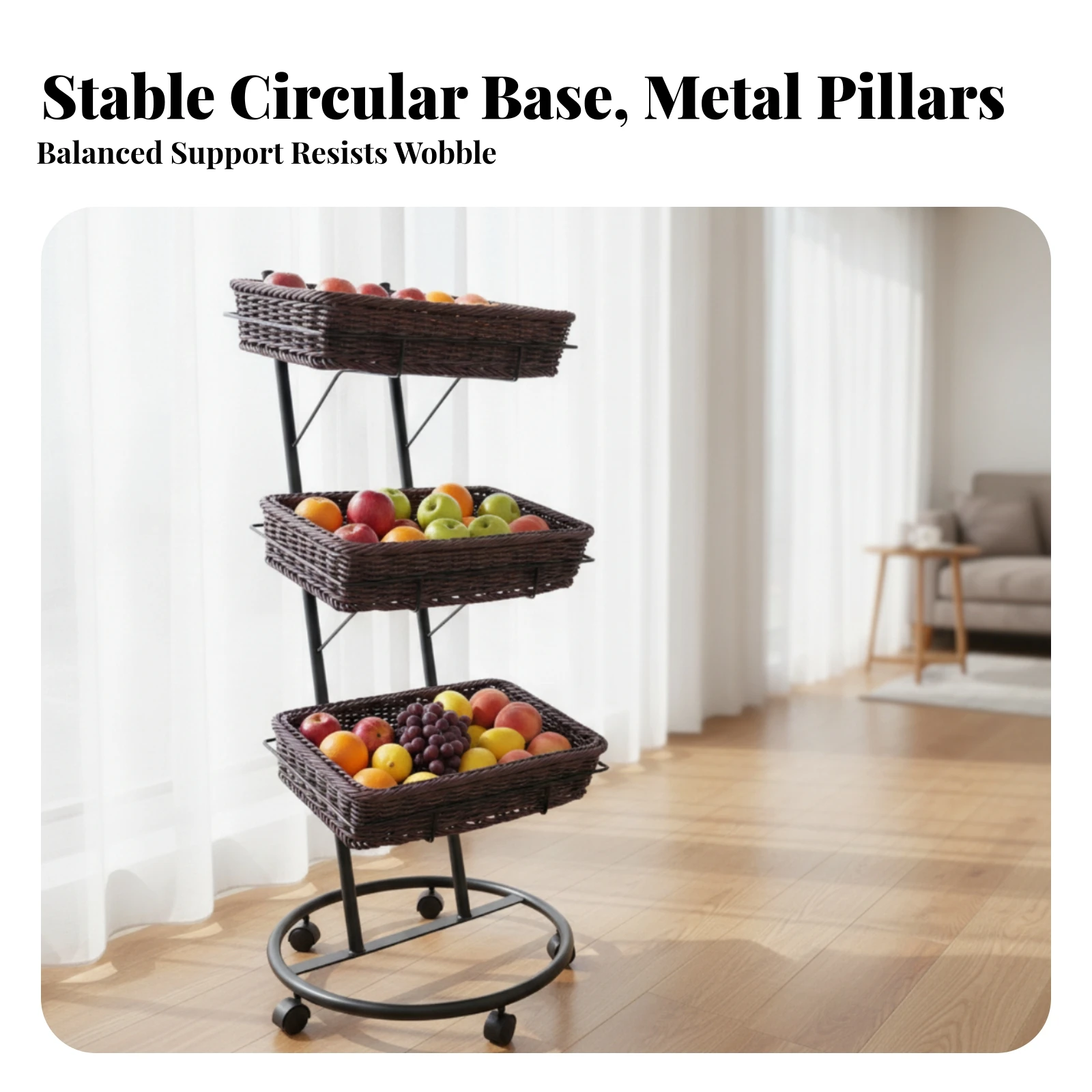 Vegetable Display Basket Rack Sturdy Freestanding Produce Display Stand Storage Organizer Portable for Retailers, Grocery Stores