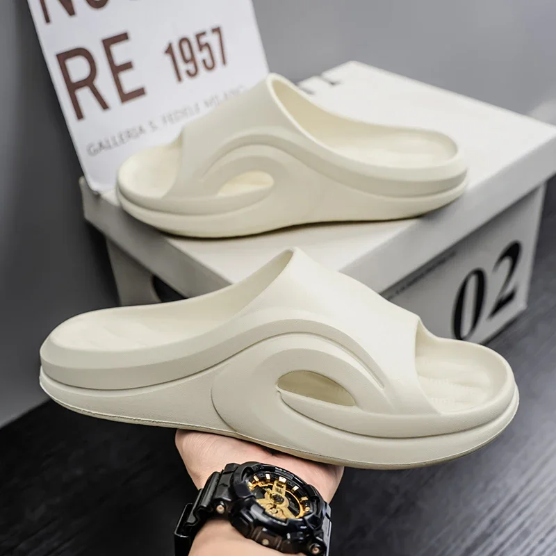 

2025летняя новая мужская обувь, простые повседневные тапочки, мягкие шлепанцы на толстой подошве, удобные тапочки с мягкой подошвой и рыбьим ртом