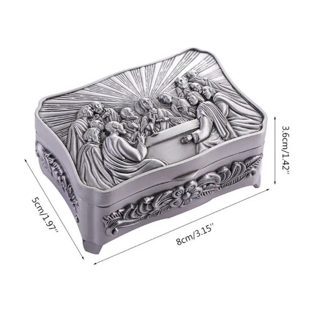 Electroplating Metal Jewelry Box Vintage Simple Jesus Storage Case Large Capacity Christian Trinket Box Necklace Box