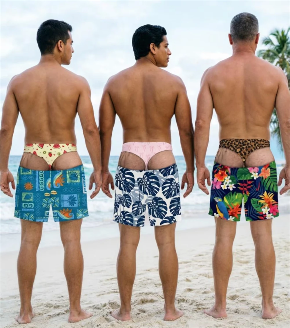 Calções de Banho Masculinos com Estampa Divertida de Flores e Plantas Tropicais, Presente Perfeito para Festas, Moda de Verão, Shorts de Praia