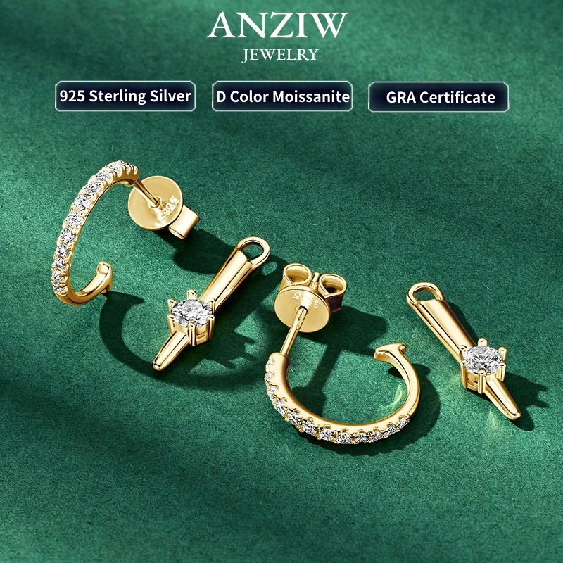 

Anziw 925 sterling silver moissanite stud earrings Fashion women's half-open hoop drop earrings dual use jewelry original 2025