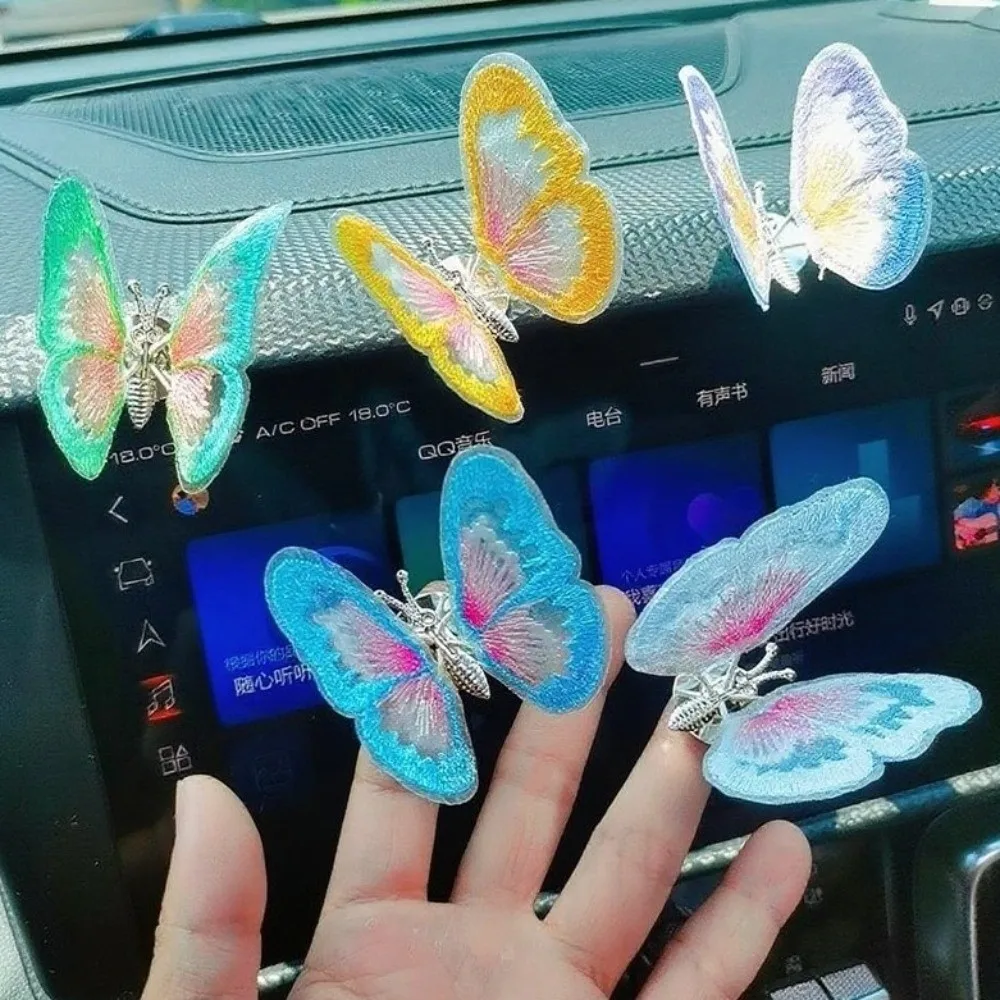 10pcs Embroidery 3D Moving Butterfly Eye-Catching with Adhesive Dynamic Butterfly Random Car Center Console Ornaments