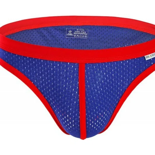 الرجال المثيرة بيكيني شبكة تنفس التباين مطاطا سريعة الجافة الرياضة بانتي مثلي الجنس مثير منخفضة الارتفاع الانتفاخ الحقيبة الورك رفع موجز EUR الحجم