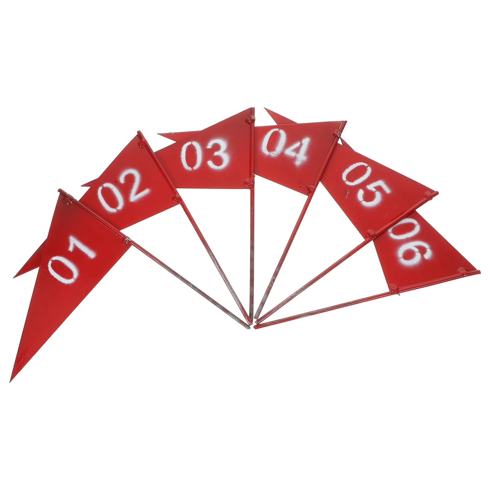 

6pcs Small Iron Flags Durable Red Marking for Garden Lawn Yard Triangular 01-06 Numbers Bright Sprinkler Irrigation Dog Training