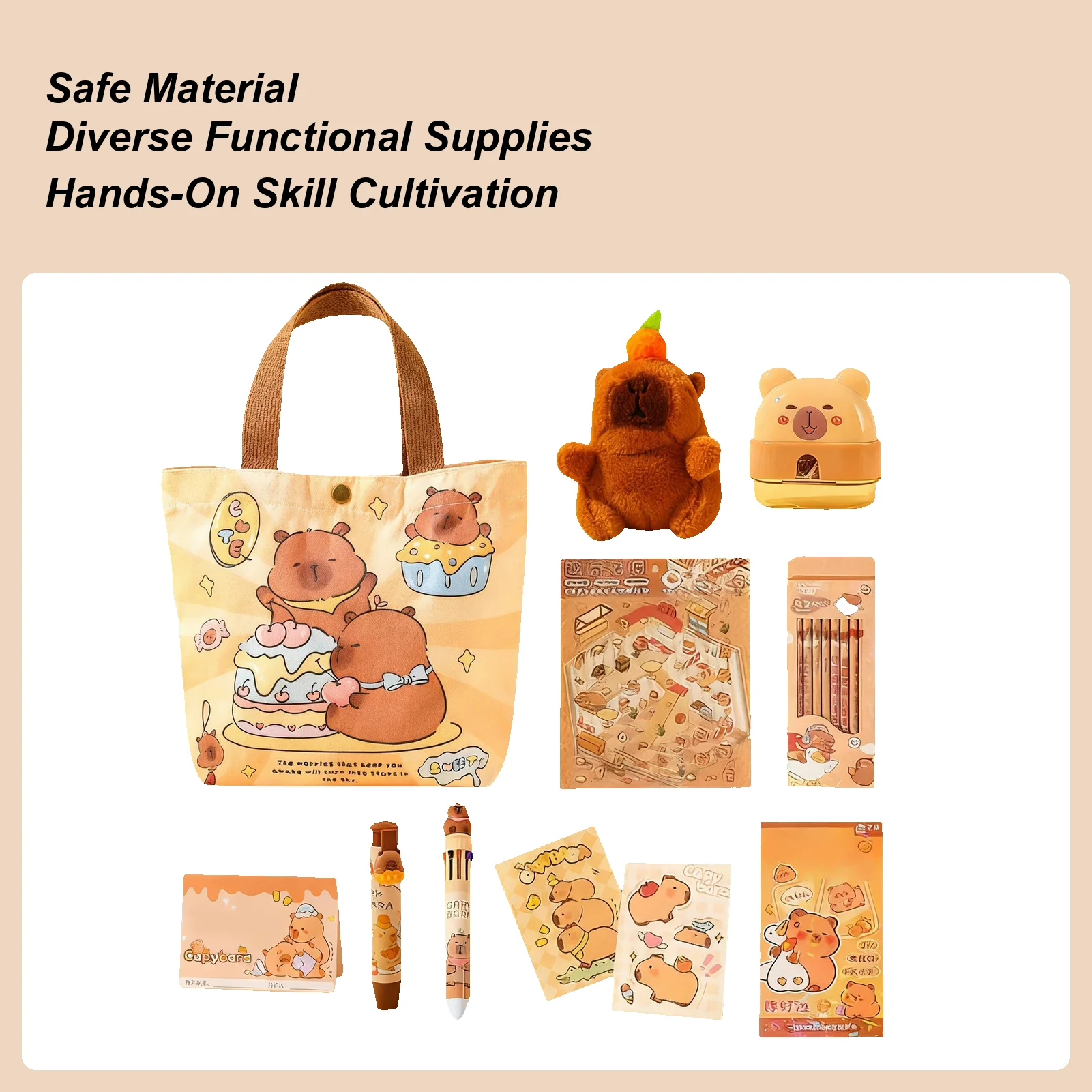 

Милый набор канцелярских принадлежностей с капибарой, школьные принадлежности, 8 шт., карандаши с холщовой сумкой, набор канцелярских принадлежностей для детей, класс, день рождения