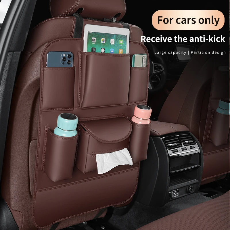Car Back Seat Organizer Storage Bag  Leather Anti-Kick Pad Full Seat Back Protective Mat Child Anti Dirty Interior Storage Seat