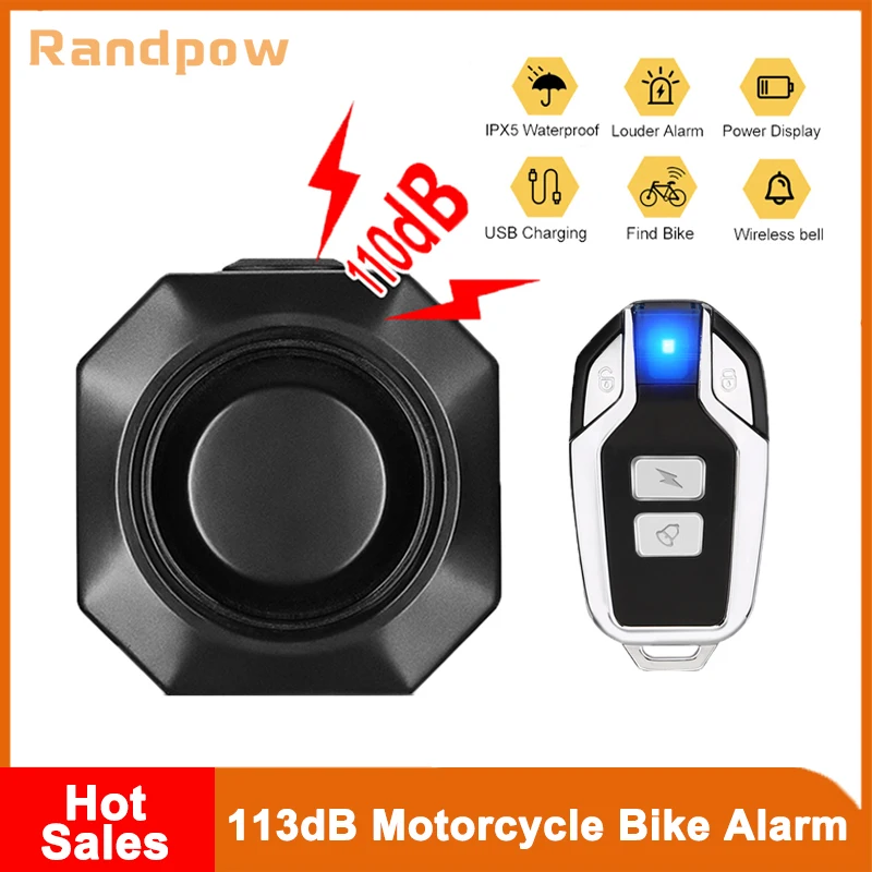 Randpow Motorcycle Bicycle Alarm 113dB Sound Anti-theft Electric Remote Control Waterproof Bike Security Burglar Alarm