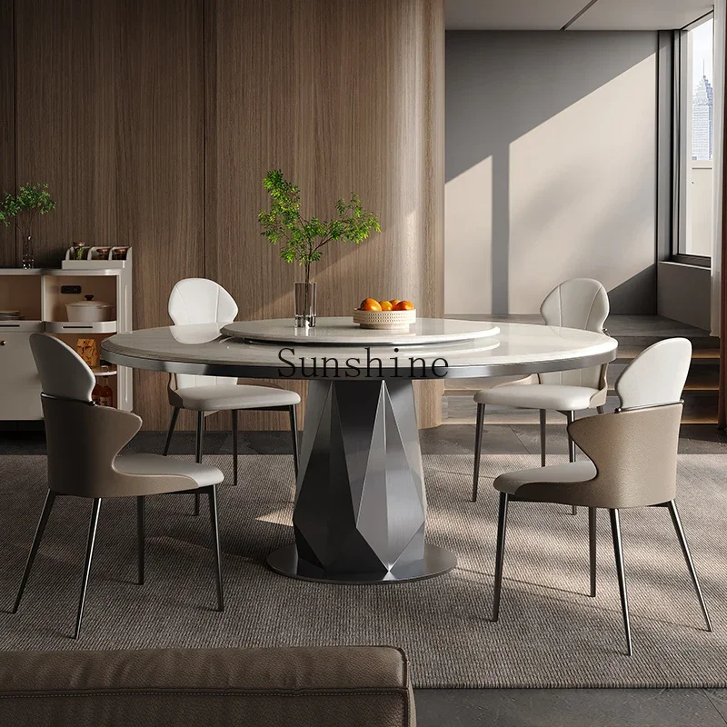 

Modern high-end household with turntable table and chair combination natural ultra-microcrystalline stone dining table