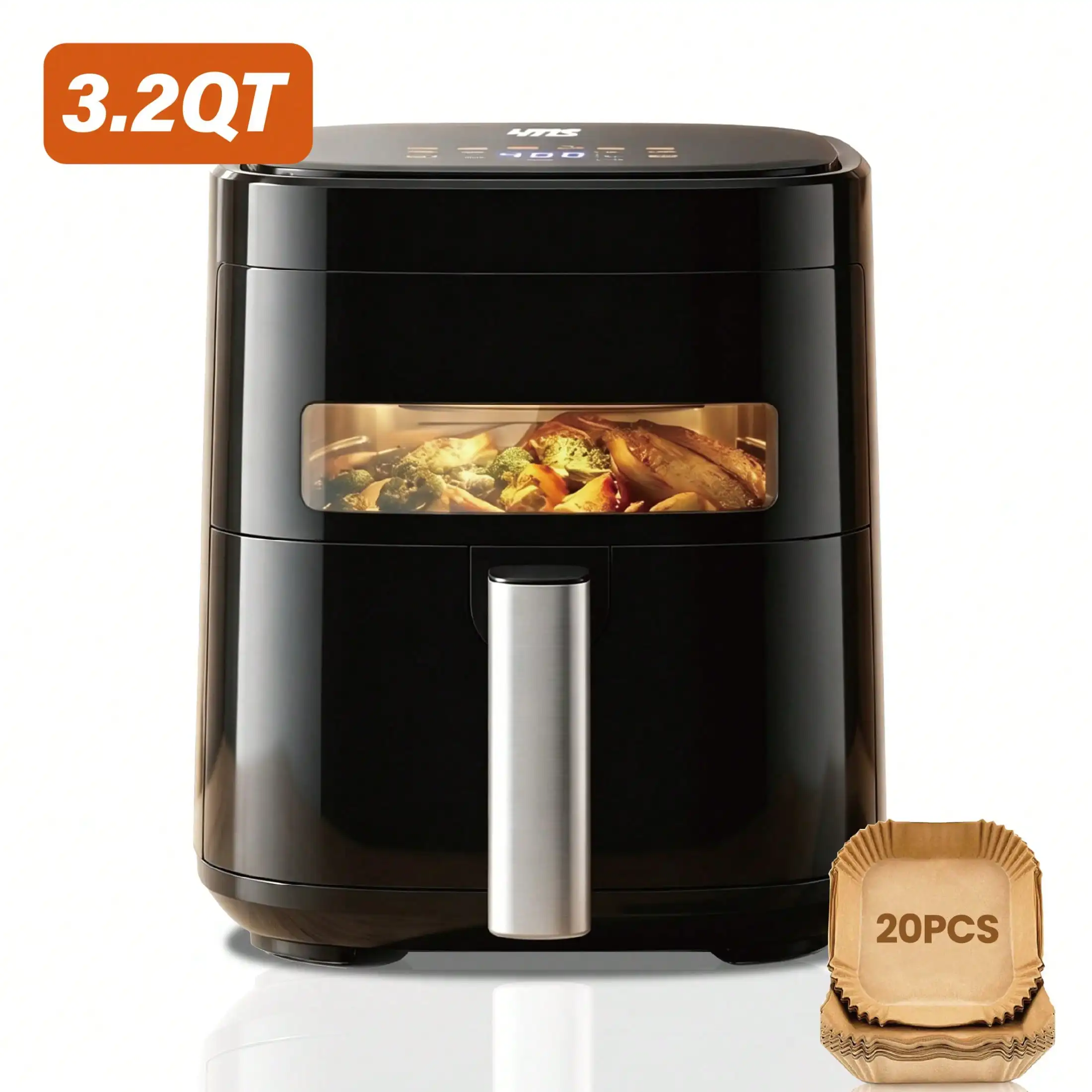 YMS 3.2QT Touchscreen Air Fryer With Visible Window, Black, 8-In-1 Preset Functions, Oil-Free Healthy Cooking, Fast & Easy To Clean, 1200W Compact Small Air Fryer For Singles, Perfect For Apartment Dorm Countertop Use, Air Fryers, Kitchen Accessories