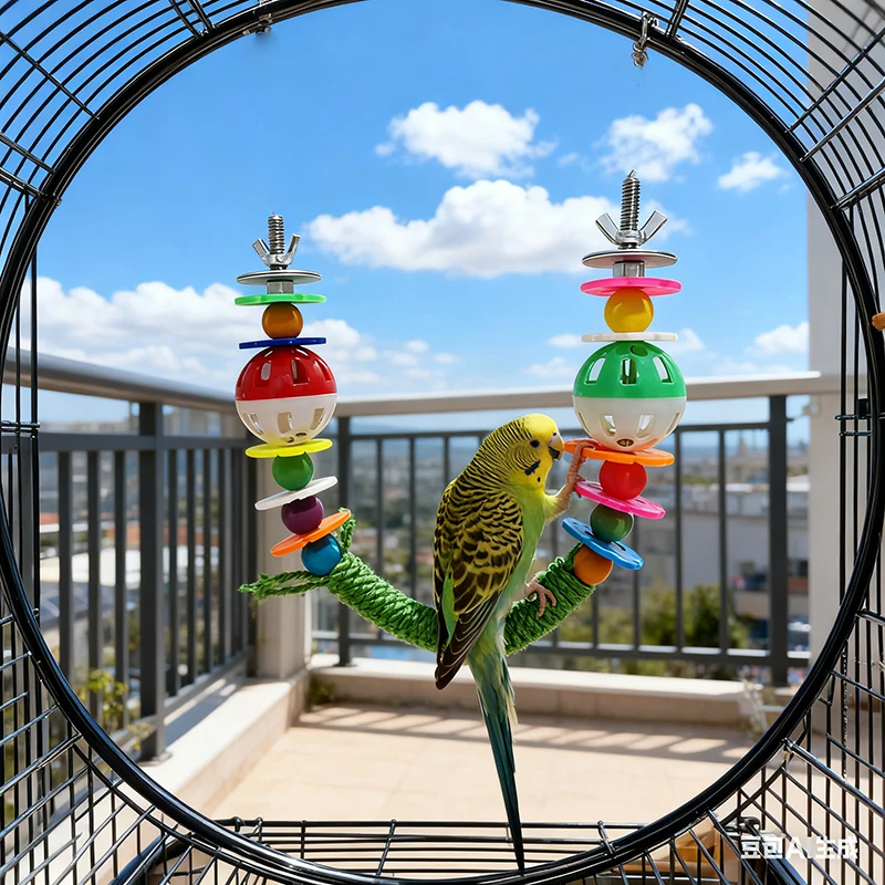 Colorful Pet Rope Bird Hanging Swing Toys Parrot Stand Swing With Bell Parrot Cockatiel Budgie Bird Toy Pet Supplies Accesorios