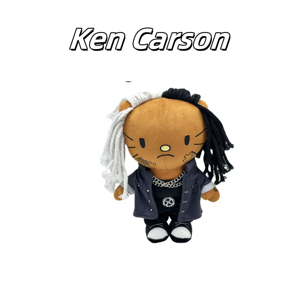 Ken Carson Hello Kitty Black and White Braided Hair Plush Doll Figure Stuffed Toys Cute Boys Girls Fans Collect Gift