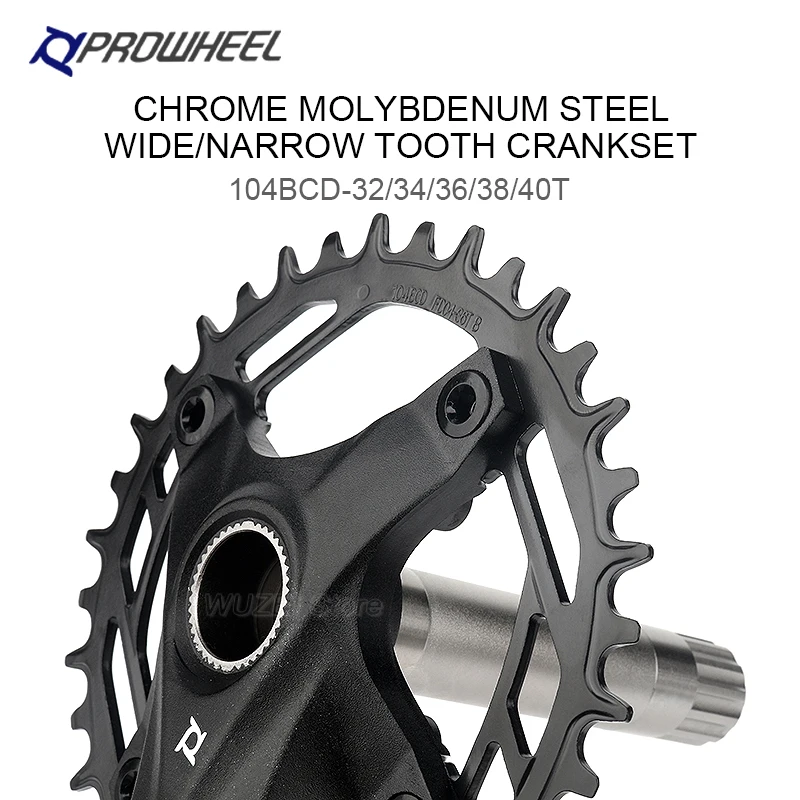 PROWHEEL CLAW MTB Crankset 104BCD 170/175MM Crankset and Steel 104BCD 32/34/36/38/40T Chainrings and BB mtb 12V Crankset