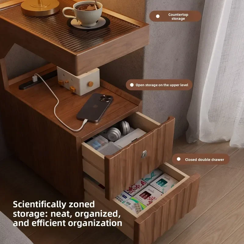 10 Inch Wide Slim Solid Wood Nightstand With - Narrow Lockable Bedside Table for Small Spaces Corner Gap Storage CTG042