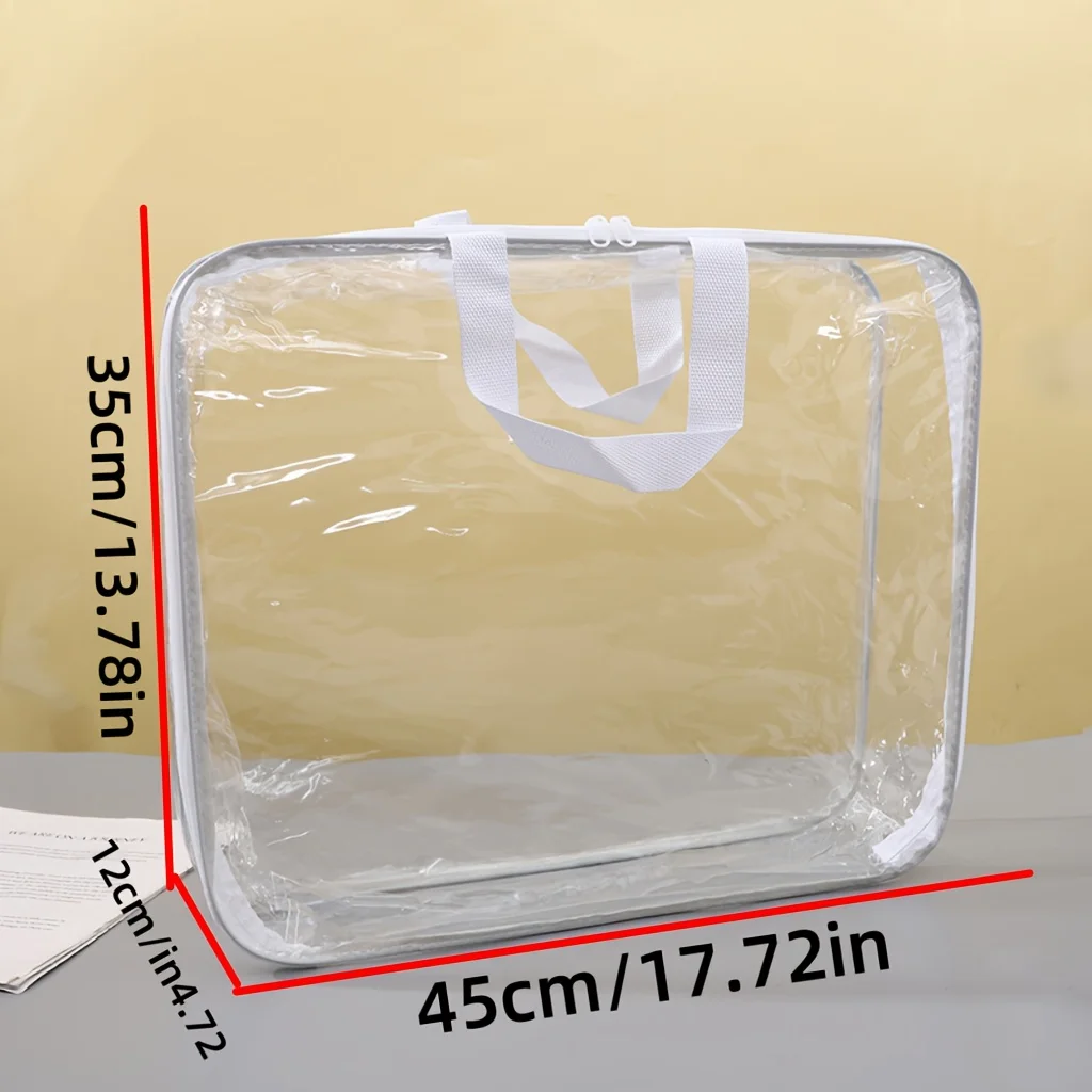 1 x extra große PVC-Aufbewahrungstasche mit Reißverschluss und stabilem Reißverschlussgriff – robuste Umzugsbox aus Kunststoff, transparent, schwer