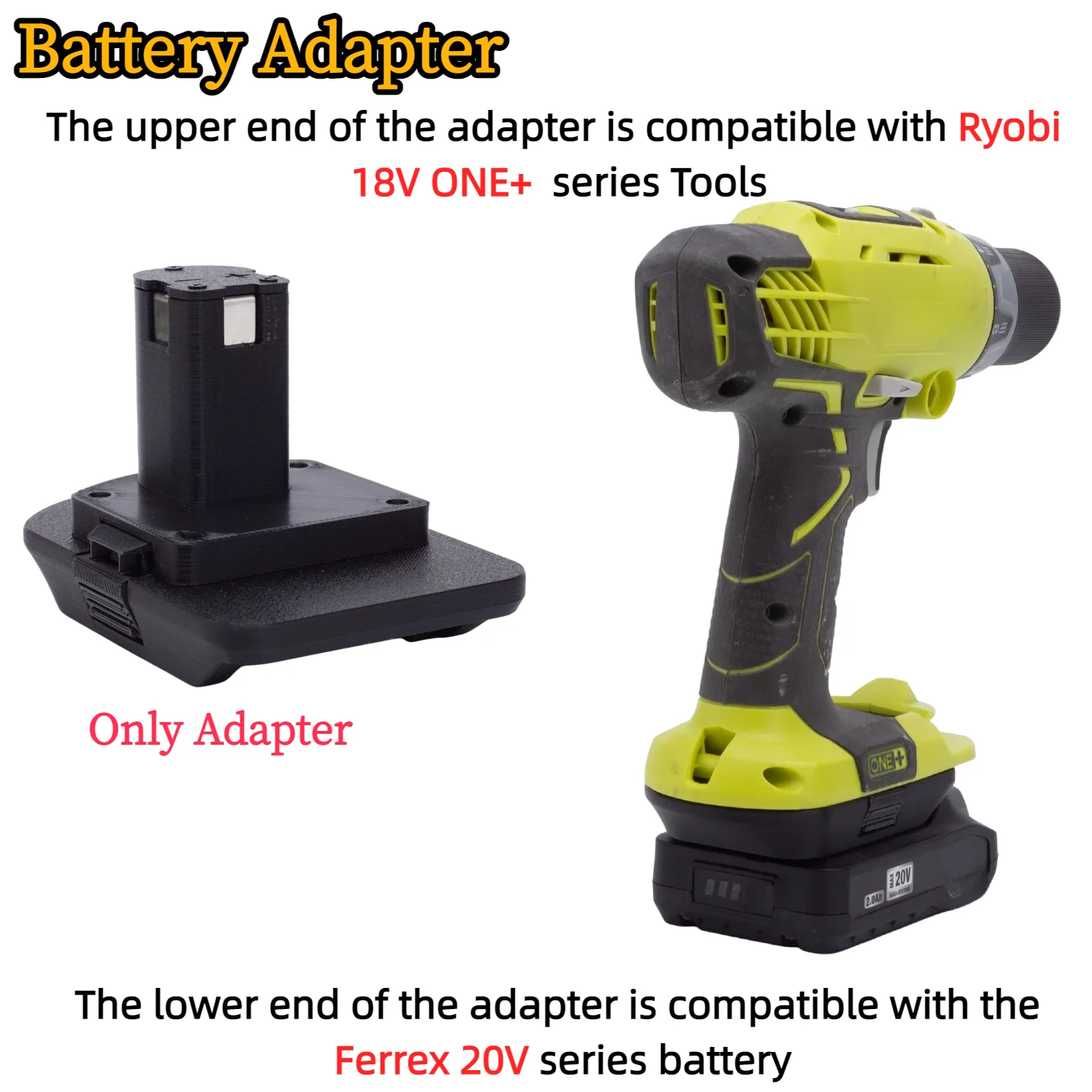 

Battery Adapter/Converter for Aldi Ferrex 20V Active Energy Li-ion Battery TO Ryobi 18V ONE+ Cordless Tools(Only Adapter)