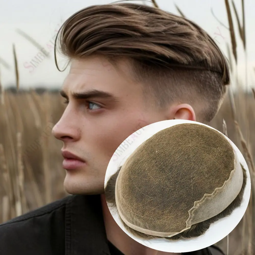 

Мужской парик Q6, швейцарская кружевная передняя часть и основа из искусственной кожи, натуральная линия волос, настоящие индийские человеческие волосы, мужская система замены волос, протез для мужчин